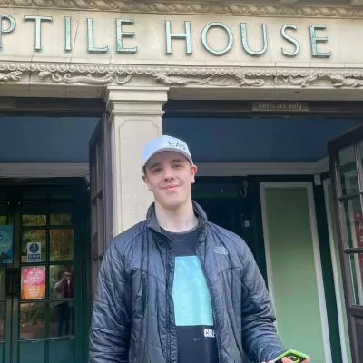 Young person sending outside the Reptile House