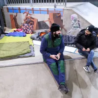 Participants on skate ramps at Manchester Sleep Out