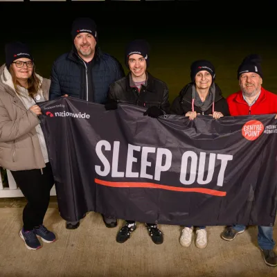 Nationwide hold a Sleep Out banner at their fundraising event