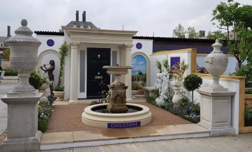 Ornate fountain and garden at Chelsea Flower Show