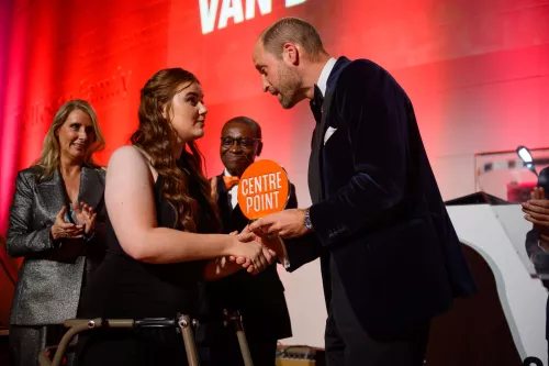 Our Patron, HRH Prince of Wales presents an award to a young person who received support from Centrepoint