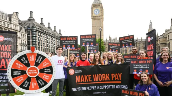 Centrepoint and supporters campaign in Parliament Square to Make Work Pay for young people affected by homelessness and the benefits trap