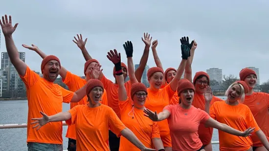 Participants cheering before their dip