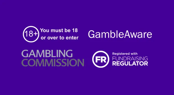 Players must be 18 or over. GambleAware, Gambling Commission and Fundraising Regulator logos