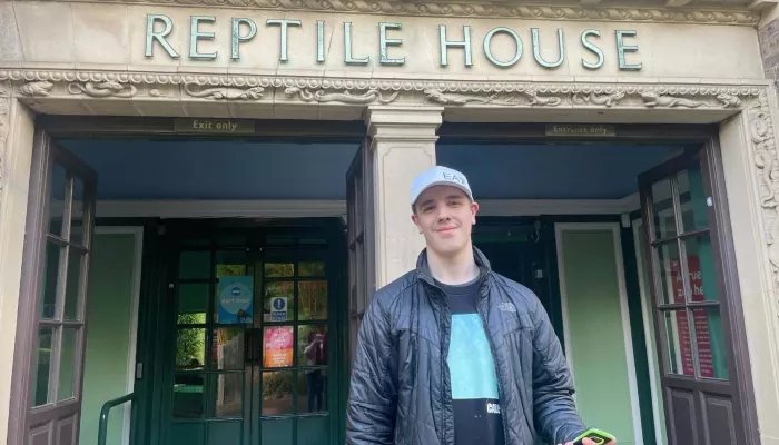 Young person sending outside the Reptile House