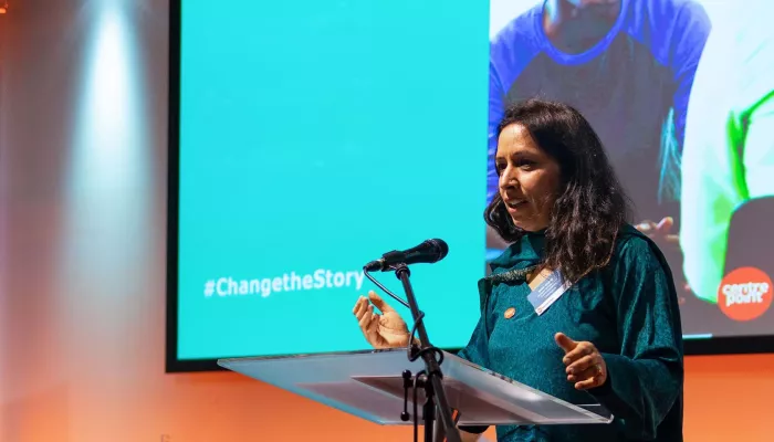 Photograph of Balbir Chatrik, Director of Policy and Communications at Centrepoint giving a speech