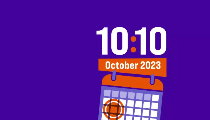 10:10 logo showing a calendar with 10 October marked with a Centrepoint orange circle