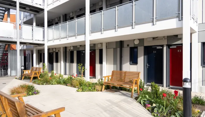 Block of flats and the outside courtyard