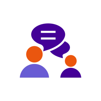 Icon of two people with speech bubbles above