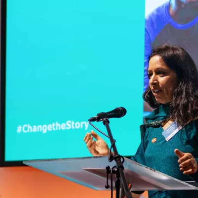 Photograph of Balbir Chatrik, Director of Policy and Communications at Centrepoint giving a speech
