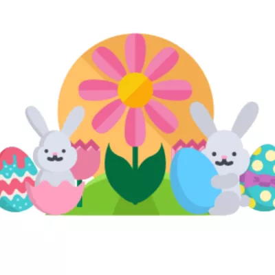 Flowers, bunnies and eggs illustration