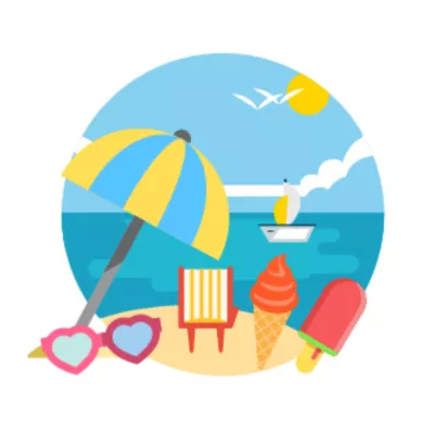 Beach, ice-creams and sunglasses illustration