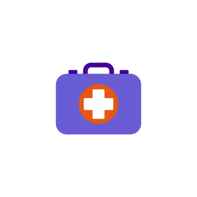 An illustration of a first aid kit box with a medical cross on the front