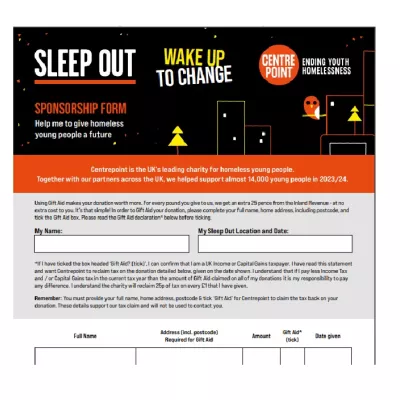 Sleep Out Sponsorship form