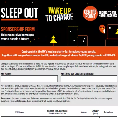 Sleep Out Sponsorship Form