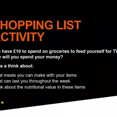 Shopping list Sleep Out activity