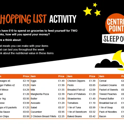 Shopping list activity preview