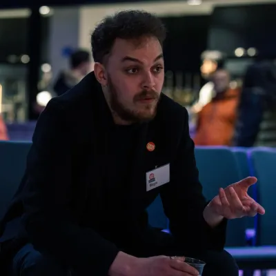 Young man sat down