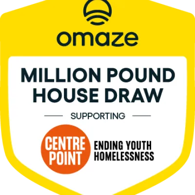 Omaze and Centrepoint logos in a yellow shield